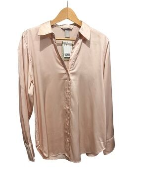 H&M Pale Blush Satin Button-Down Shirt